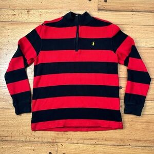 POLO :: Kid’s XL Red and Black Striped 1/4 Zipped Sweatshirt